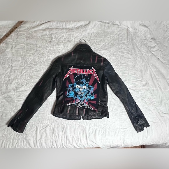 Metallica Leather Jacket Upcycle hand colored and decorated well loved - Picture 3 of 17